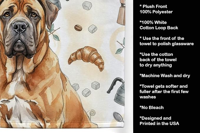 Caroline's Treasures Neapolitan Mastiff Coffee Bar Kitchen Towel Velour Plush Front and Cotton Loop Back Machine Washable