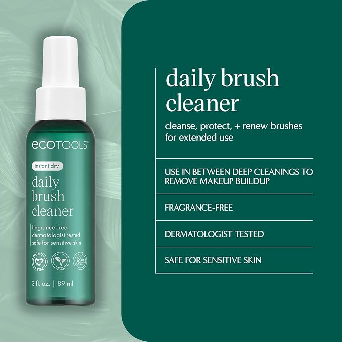 EcoTools Daily Makeup Brush Cleanser Spray, Quick Drying, Fragrance Free & Dermatologist Tested, Travel Size, TSA Approved, Cruelty-Free & Vegan 3 fl oz./89 ml. Bottle XL Refill
