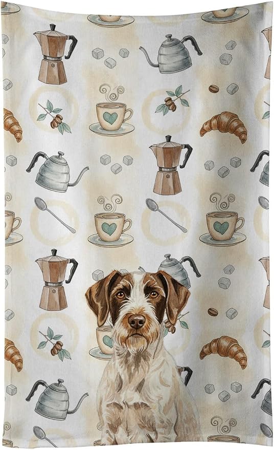 Caroline's Treasures Liver and White German Wirehaired Pointer Coffee Bar Kitchen Towel Velour Plush Front and Cotton Loop Back Machine Washable
