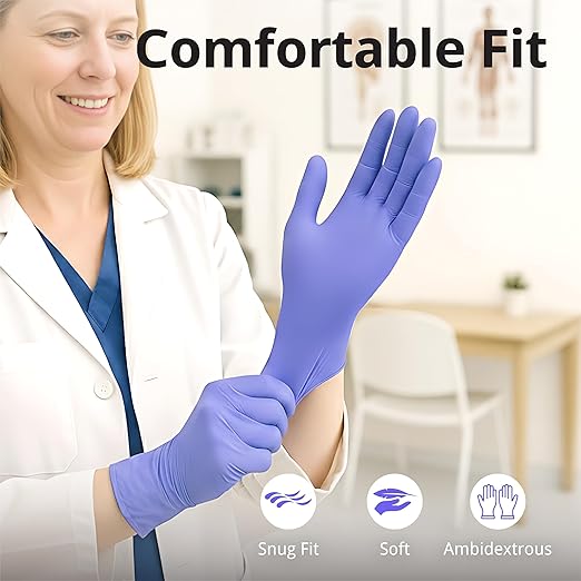 SwiftGrip Disposable Nitrile Exam Gloves, 3-mil, Large, Box of 50, Violet Nitrile Gloves Disposable Latex Free for Medical, Cleaning, Cooking & Esthetician, Food-Safe, Powder-Free, Non-Sterile, Purple