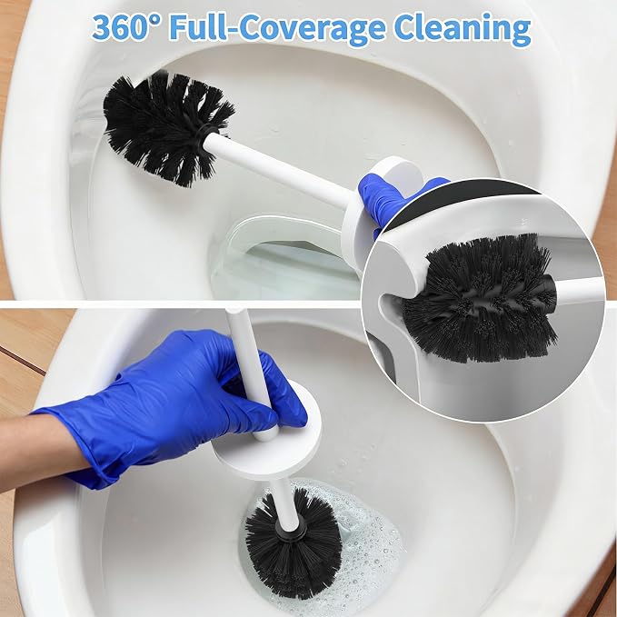 Stainless Steel Toilet Brush and Holder Set Brushed Silver Heavy Duty Toilet Bowl Brush with Long Handle for Bathroom and Farmhouse (White)