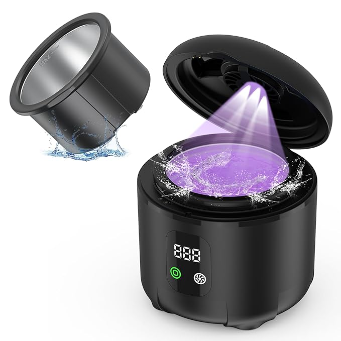 Ultrasonic Retainer Cleaner 25W Portable Ultrasonic Denture Cleaner Multi-Mode 45KHz with Drying and Removable Inner for Dental Trays, Braces, Jewelry, Toothbrushes, Mouth Guards, Aligners,Ring Black