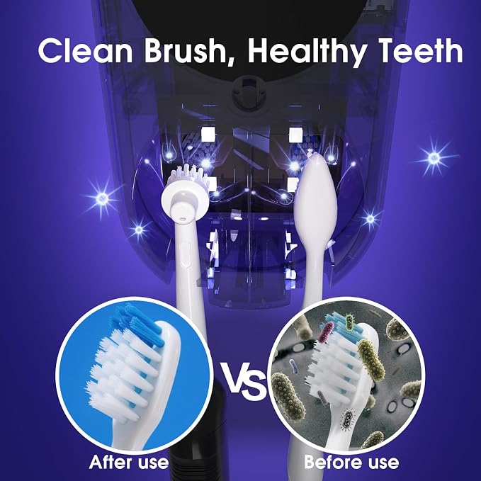 iHave UV Toothbrush Sanitizer Holder 2 Slots Wall Mounted Wave Sensor Auto | UVC+Ion 360 Dual Disinfection (No Dead Zone) • 4H Auto-Cycle (Bacteria Regrow in 4-8H) • Heat & Fan Drying • LED Time Display