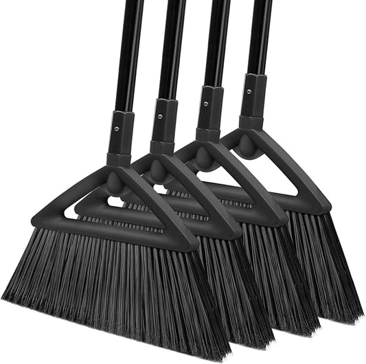 4PCS Heavy Duty Broom, Broom for Sweeeping Indoor and Outdoor, Angle Broom with Long Pole, Outdoor Broom for Courtyard/Garages/Slidewalk, Indoor Broom for Kitchen Lobby Canteen Black