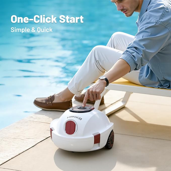 VONKO P10 Pool Vacuum for Above Ground Pool, Cordless Robotic Pool Cleaner and Above Ground Pool Vacuum, Automatic Pool Vacuum with 100-Min Runtime, Self-Parking,White