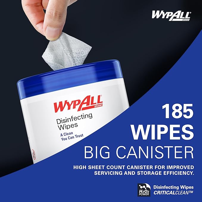 WypAll® Brand Disinfecting Wipes (54481), Hydrogen Peroxide Disinfectant Cleaner for Commercial, Industrial & Healthcare, 5.75"x7" Wipes, Fresh Scent (3 Canisters of 185 Sheets)