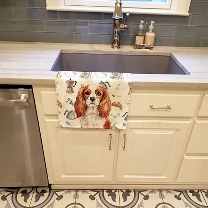 Caroline's Treasures Blenheim English Toy Spaniel Coffee Bar Kitchen Towel Velour Plush Front and Cotton Loop Back Machine Washable