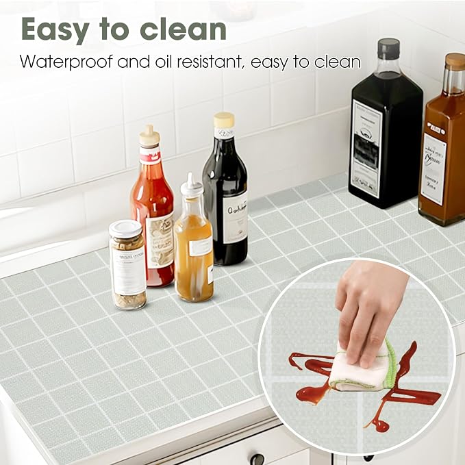 Drawer and Shelf Liner, Non-Slip Kitchen Cabinet Liners Non-Adhesive Thick Strong Grip Waterproof Washable Mats Protect Dresser Shelves Cupboard Bathroom Cabinets, Light Green, 18 in X 10 FT