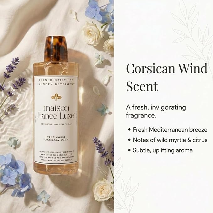 French Laundry Detergent, Plant Based Laundry Soap With Olive Oil and Coconut Oil for Machine or Hand Wash, Daily Use Formula for Colors and Whites, Corsican Wind, 34 Fl Oz