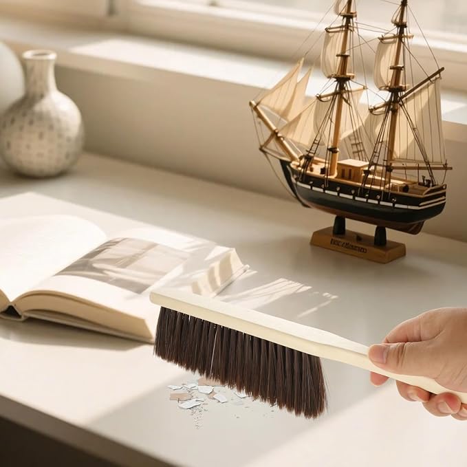 16PCS Wooden Dust Brush Hand Broom Hand Brush with Long Wood Handle Soft Bristle Bench Brush for Cleaning Car Bed Sofa Fireplace Couch Clothes
