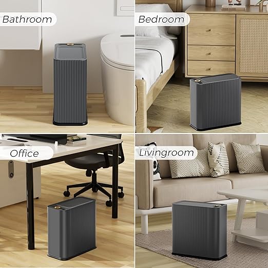 Bathroom Trash Can with Lid 13 Liter/ 3.5 Gallon Dark Gray Trash Can with Pop-Up Lid Bedroom Trash Can Small Garbage Can with 150 Counts Trash Bags for Small Bathroom Bedroom Office