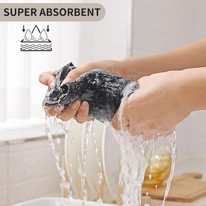Kitinjoy 100% Cotton Waffle Weave Kitchen Hand Towels (13 X 28 Inches, Black), 6-Pack Super Soft and Absorbent Dish Towel for Drying Dishes