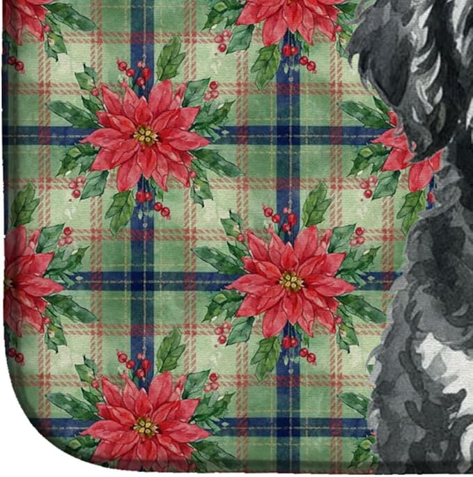 Caroline's Treasures Portuguese Water Dog Christmas PoinsettIas Dish Drying Mat Absorbent Dish Drying Mat Pad for Kitchen Counter Dish Drainer Mat for Countertop, 14 x 21", Multicolor