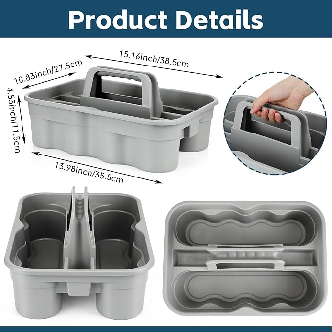 Wesiti 6 Pcs Cleaning Caddy with Handle Large Plastic Housekeeping Shower Basket Cleaning Supplies Organizer for Spray Bottles Brush Home Bathroom Office (Gray)