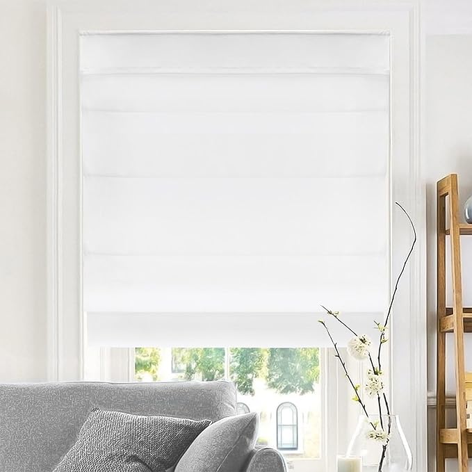 Chicology Cordless Roman Window Shade, Belgian Snow, 29"W x 64"H | Cordless Child-Safe, Room Darkening UV, Inside/Outside Mount, True-to-Size No Cut, Rich Textured Fabric, Spot-Clean Care Only