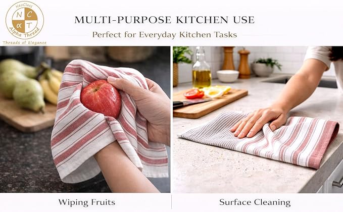 Pack of 6 Cotton Kitchen Towels Set, Dish Towels, Cleaning Rags, Kitchen Dish Cloths for Washing Dishes, Cotton Cleaning Cloths, Ultra Soft, Lightweight & Quick Dry, Flat Weave, 28"x18" (Rust & Gray)