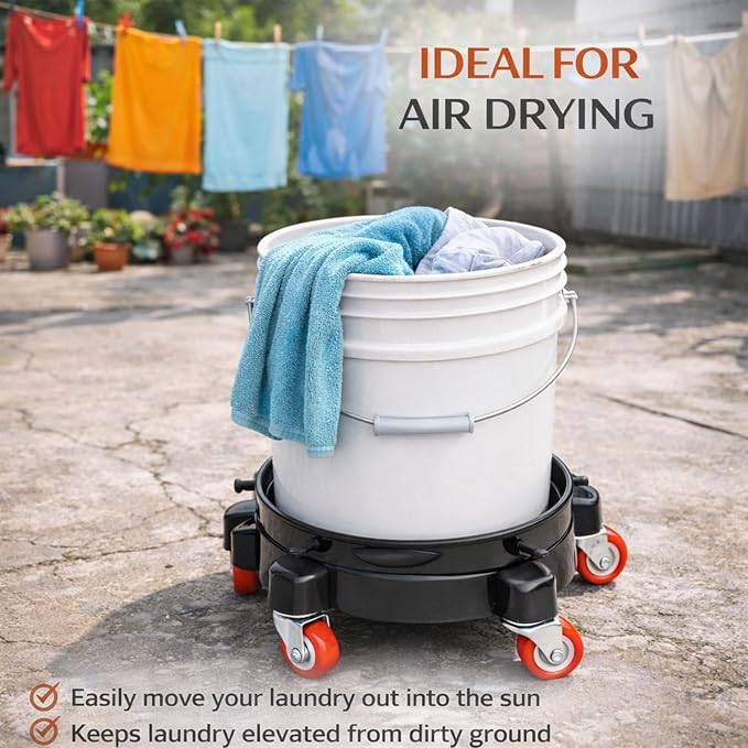 11.5" Rolling Bucket Dolly for 5 Gallon Bucket, Heavy-Duty Bucket Wheels Base with 5 Swivel Casters, Easy Assembly Bucket Cart for Car Wash, Cleaning, Construction & Garage Use, Black