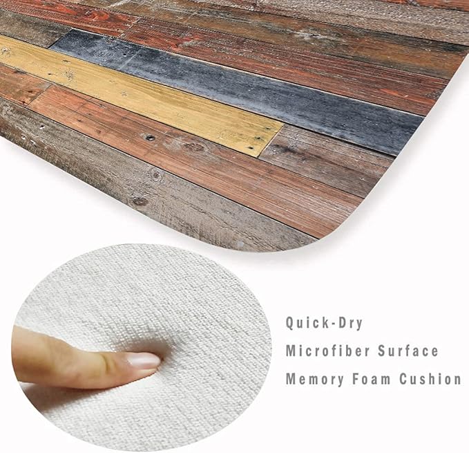 WODEJIA Flannel Mat Non Slip Bedside and Living Room,Clearance MatS Absorbent Moisture Dust Forlaundry Room,Bath Rugs Sponge Foam Soft for Bathroom and KitchenRustic Old Wooden Board 30 x 18 Inches