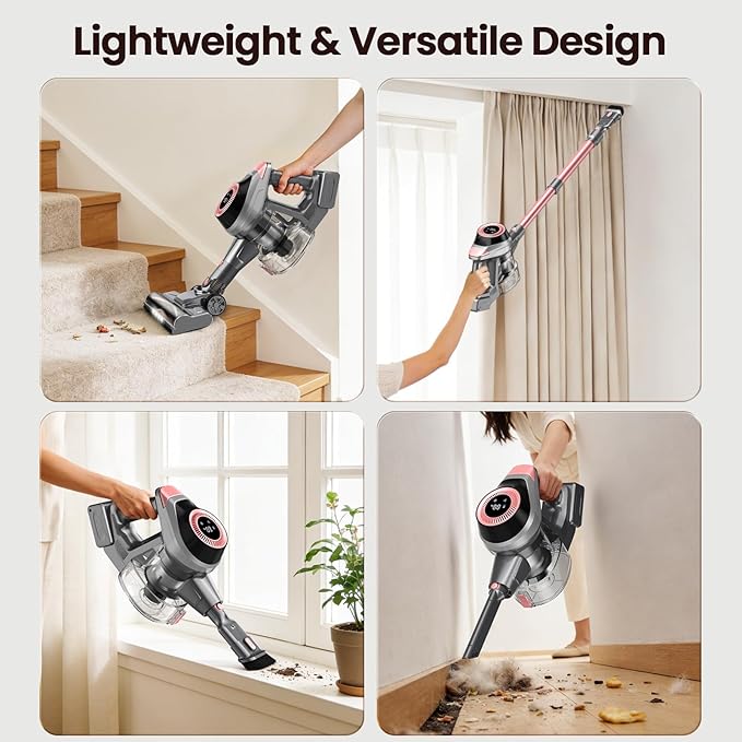 Dzaki N1 Cordless Vacuum Cleaner, 400W 35KPa Cordless Vacuum Cleaner for Home, Cordless Stick Vacuum with LED Display, Anti-Tangle Self-Standing Rechargeable Stick Vacuum for Home Pet Hair Hard Floor