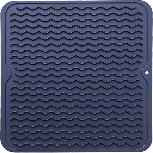 MicoYang Silicone Dish Drying Mat for Multiple Usage,Easy clean,Eco-friendly,Heat-resistant Silicone Mat for Kitchen Counter or Sink,Refrigerator or Drawer liner Navy Blue M 12 inches x 12 inches