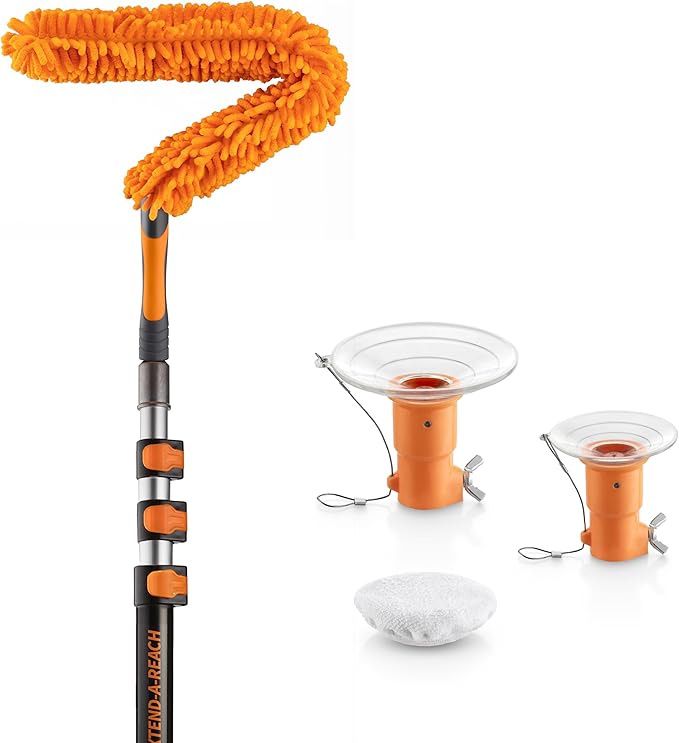 Ceiling Fan Blade Duster Cleaner with 4-14 ft Extension Pole and Light Bulb Changer Attachment Kit // Flexible Fan Cleaner for Ceiling Fan // High Reach Light Bulb Changer Grabber