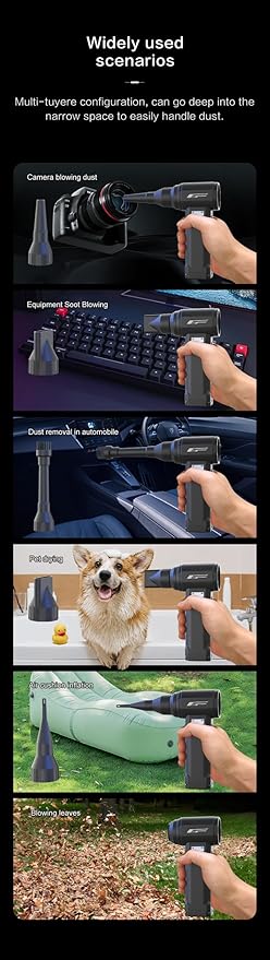 Cordless Electric Air Duster for Computer Cleaning - 550g RPM Super Power Blower with 10000mAh Battery, 9-Speed + Turbo, USB-C Rechargeable - Keyboard, PC, Laptop, Electronics, Car Interior, Pet Hair