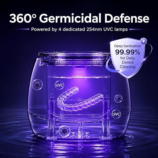 Ultrasonic Retainer Cleaner Machine, 45kHz Rechargeable Retainer Cleaner with 4 UV Lights, 200ML,Ultrasonic Cleaner for Retainers, Aligners, Mouth Guards, Night Guards & Dentures