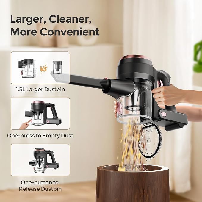 Vazone S22 Cordless Vacuum Cleaners for Home, 6 in 1 Lightweight Stick Vacuum with 45KPa Powerful Suction, Self-Standing Vacuum Cleaners Rechargeable Cordless Vacuum for Pet Hair