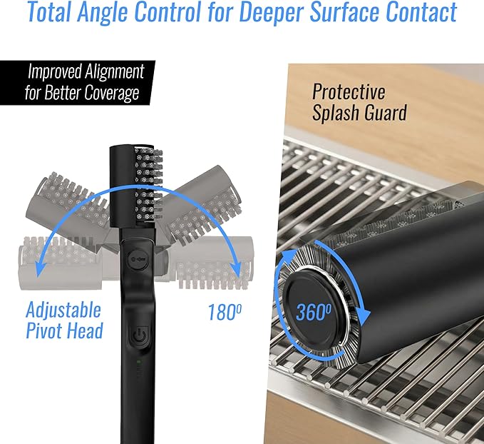 Electric Grill Brush Cleaner for BBQ Outdoor Grill - Motorized Rotary Automatic Spin Scrubber with Stainless Steel Head - Cordless Rechargeable Power Tool 3 Speed Cleaning Barbecue Grills
