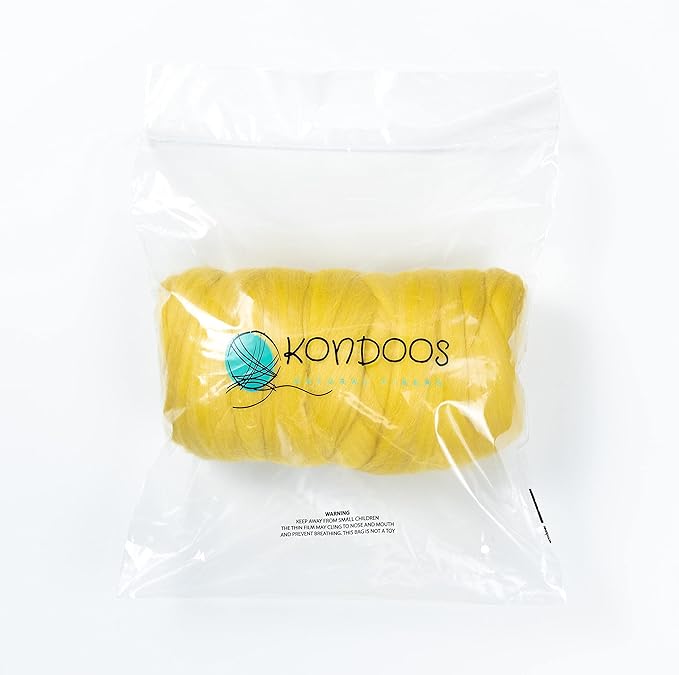 Kondoos Colored Natural Wool roving, 1 lb. Best Wool for Needle Felting, Wet Felting, handcrafts and Spinning. (Yellow Lemon, 1 lb)