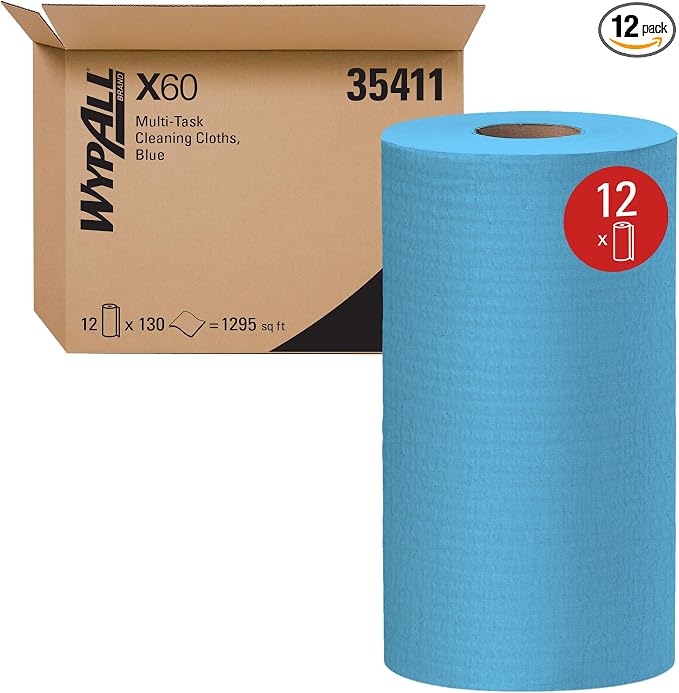 WypAll GeneralClean X60 Cloths Multi-Task Cleaning Wipes (35411), Strong and Absorbent Towels, Blue (130 Sheets/Roll, 12 Rolls, 1,560 Sheet Total)