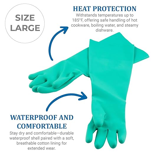 San Jamar 19NU-L Nitrile Elbow-Length Dishwashing Glove, Large (1 Pair)