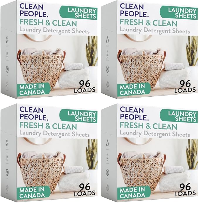 Clean People Laundry Detergent Sheets- Recyclable Packaging, Hypoallergenic, Stain Fighting, Works with All Machines including HE (384 Count, Fresh Scent)
