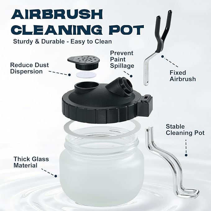 X ARTY HUB Airbrush Cleaning Kit - 4 * 4.05 fl oz / 120 ml Airbrush Cleaner with Glass Cleaning Pot, Easily Handle Water-Based and Acrylic Paints, for Airbrushes & Other Artistic Tools