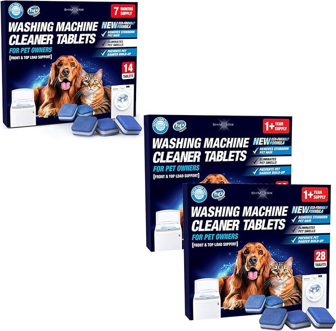 Washing Machine Cleaner Pro Tablets for Pet Owners - 70 Pack, Front & Top Load Washer Deep Cleaning, Septic Tank Safe, HE Support, Remove Stubborn Pet Hair, Eliminates Smells, Prevents Dander Build-up