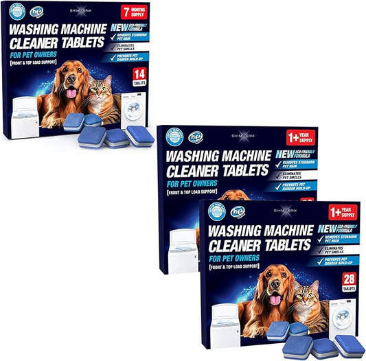 Washing Machine Cleaner Pro Tablets for Pet Owners - 70 Pack, Front & Top Load Washer Deep Cleaning, Septic Tank Safe, HE Support, Remove Stubborn Pet Hair, Eliminates Smells, Prevents Dander Build-up
