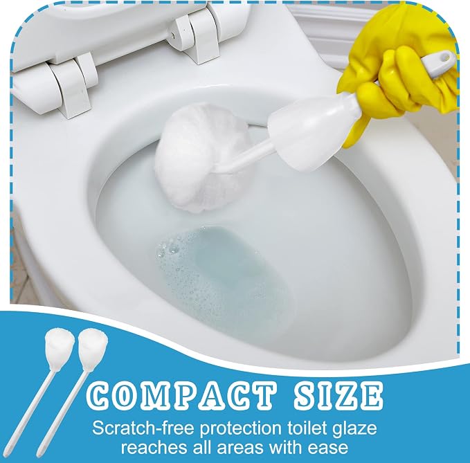 Eaasty Toilet Bowl Mop Toilet Bowl Brush White Soft Swab Bathroom Brush with Holder Long Handle Cleaning Scrubber Bathroom Accessories(4 Pcs)