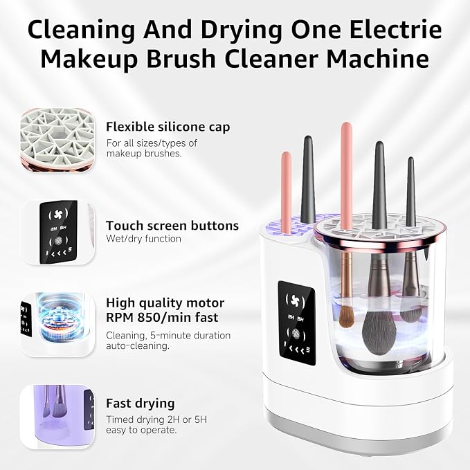 3-in-1 Electric Makeup Brush Cleaner & Dryer, Automatic Brush Cleaner Machine with Deep Cleaning & Adjustable Drying, USB-Powered for All Size Makeup Brushes, Blush Brushes & Sponges