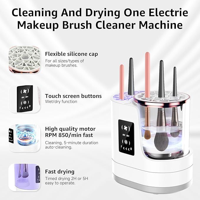 3-in-1 Electric Makeup Brush Cleaner Machine, Automatic Deep Cleaning & Drying, USB Powered for Most Brushes & Sponges