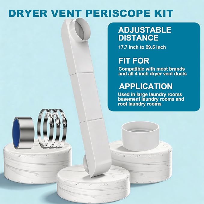 Upgraded Periscope Dryer Vent Kit with Easy-Connect Silicone Adapter, Adjustable 29-45 Inch Stainless Steel Telescoping Duct-Slim Low Profile Vent Design for Tight Spaces, Universal 4" Dryers