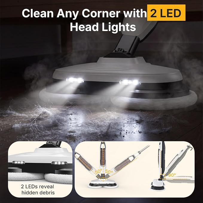 NEWBULIG Steam Mop, All-in-One Steam Mops for Floor Cleaning with Rapid Re-heat, Self-Standing Floor Steamer, 4 Rotating Scrub Pads, 2 LED Headlights, for Hardwood Floors & Tile