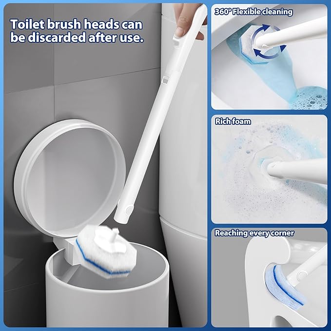 100 Pack Disposable Toilet Brush Heads, Toilet Bowl Wand Refills, Toilet Cleaning System Replacement, Refill for Most Toliet Wands, Prefilled 2X Cleaning for Deep Scrub of Toilets.