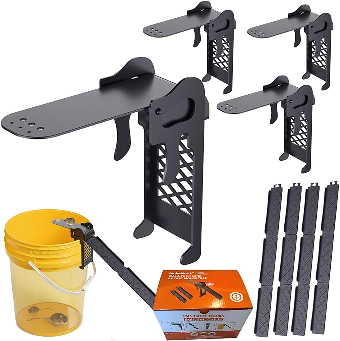 Mouse Trap 4 Pack - Humane Live Catch Auto Reset, Walk The Plank Bucket Trap for Rats & Mice, Fits 5 Gallon Bucket, Indoor Outdoor Multi-Catch