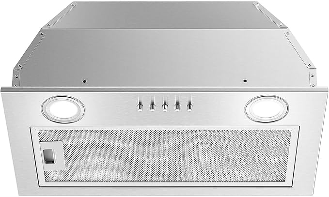 JOEAONZ Range Hood Insert 20 Inch Stainless Steel with 5-layer Mesh Filter, Hood Vent for Kitchen Built-in Mount Dual LED, Ducted/Ductless Convertible Kitchen Exhaust Fan, Push Button Control