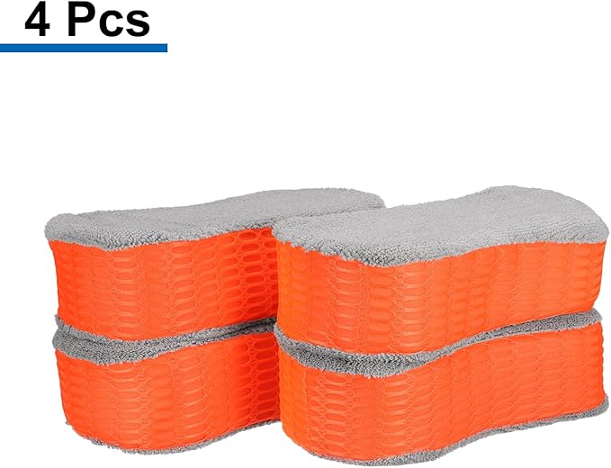 HARFINGTON 4pcs Microfiber Car Wash Sponge 8.7"x4.3" Non-Scratch Foam Applicator Pads for Car Detailing, Waxing, Conditioner Application, Paint Sealants, Orange