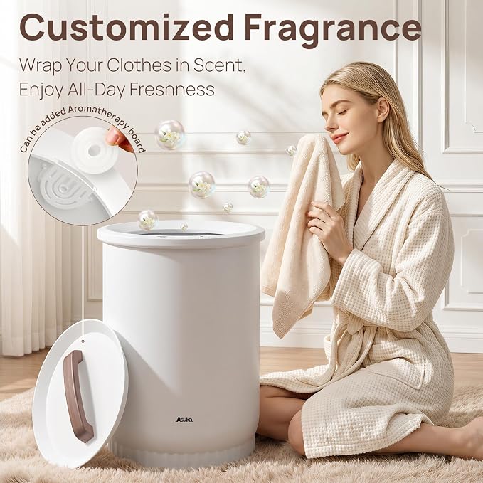 Asuka Towel Warmer, Large Towel Warmer for Bathroom with Wood Handle, 4 Delay Settings&Auto Shut Off, Towel Warmer Bucket Fits Two 40"X70" Oversized Towels, Bathrobes, Blankets, PJ's and More, White