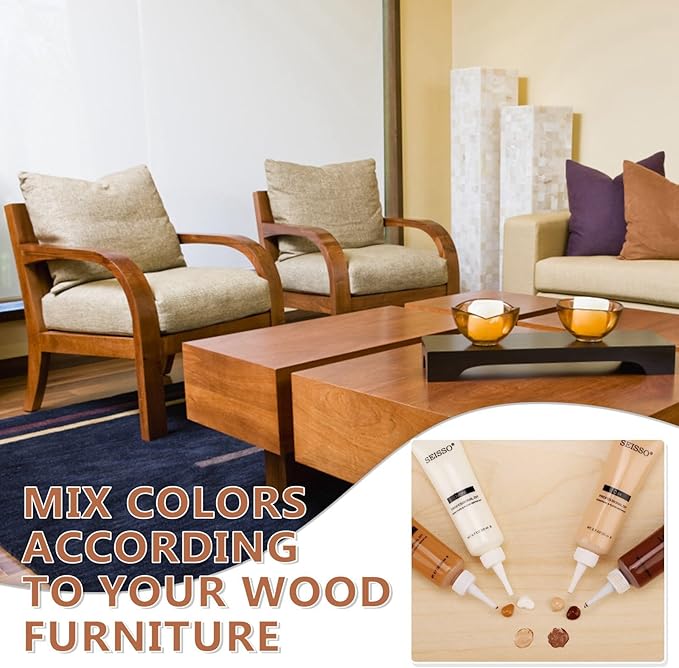 Wood Furniture Repair Kit, 34 Pcs Wood Filler Putty Restore a Finish Wood Floor Scratch Repair, Vinyl Floor Repair Kit for Scratches Holes, Hardwood Floor Door, Cabinet Table, Bedposts