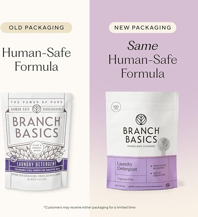 Branch Basics Laundry Detergent – 2 Pack, 4lbs per | Plant & Mineral-Based Formula | Lifts Stains & Removes Odor | Plastic-Free, Fragrance-Free & Safe for Sensitive Skin