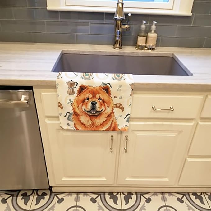Caroline's Treasures Red Chow Chow Coffee Bar Kitchen Towel Velour Plush Front and Cotton Loop Back Machine Washable
