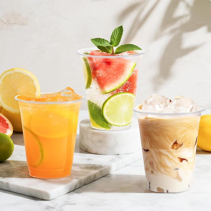 BYSNOW 12 oz Clear Plastic Cups - 300 Count Disposable Wine Cup for Party, 12 Ounce Drinking Cups Bulk, PET Cocktail Glasses for Smoothie, Fruit, and Cold Beverage
